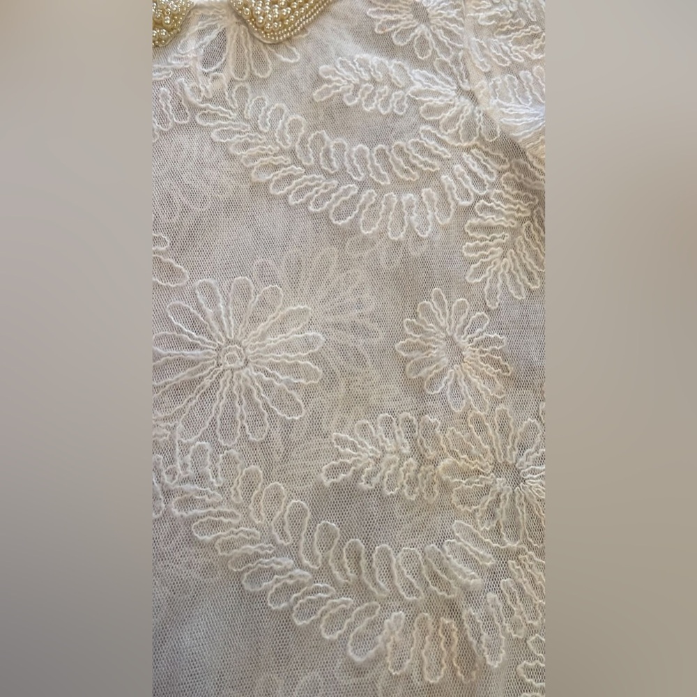 Zara Elegant White Lace Top with pearl Beaded Collar size M - Picture 3 of 5